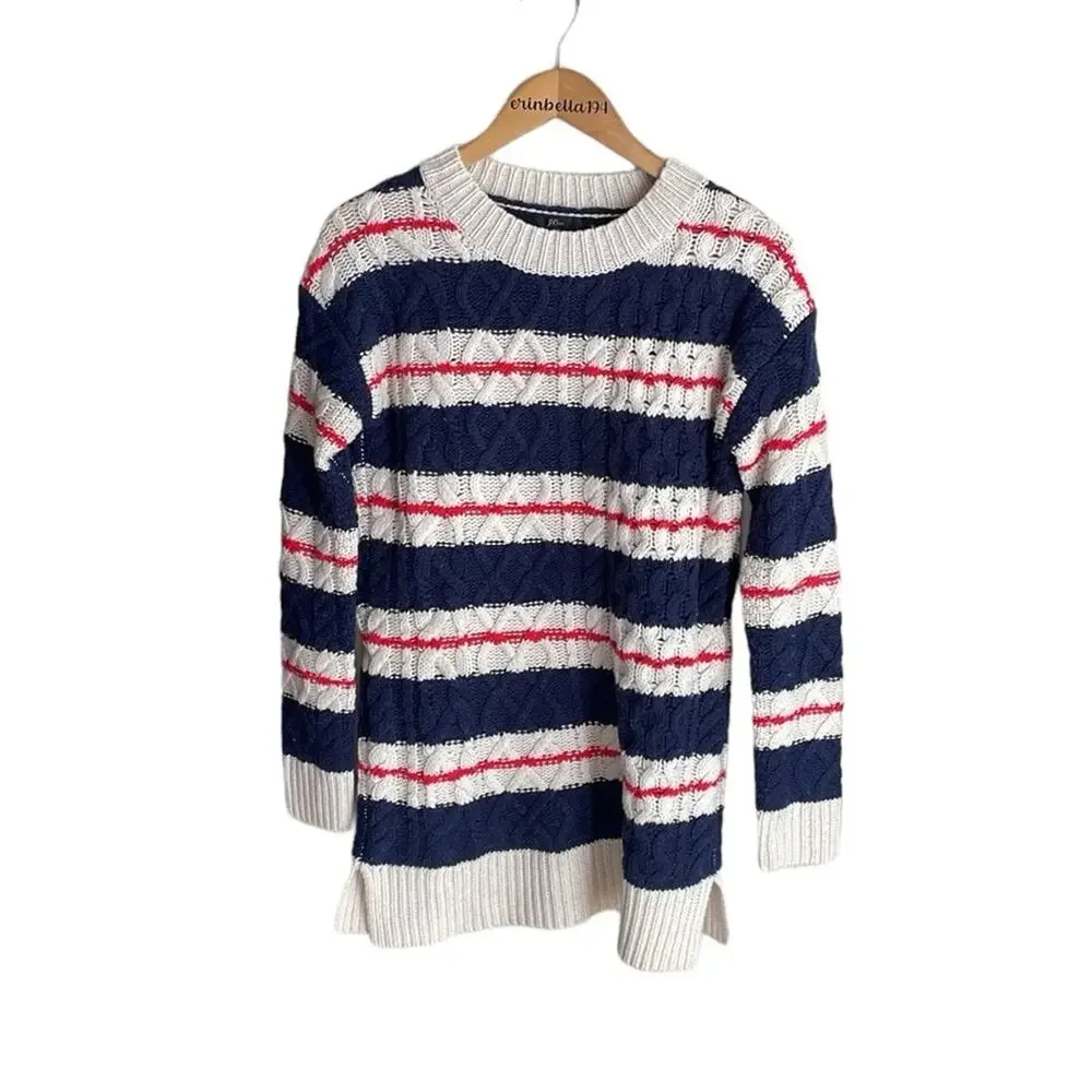 J.Crew Gabby Stripe Cable Knit Wool Tunic Sweater